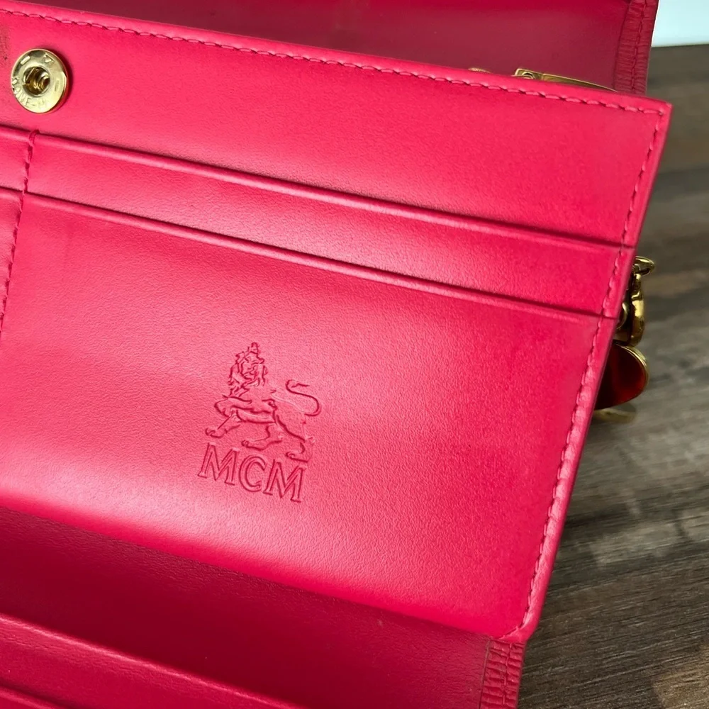 MCM Hot Pink Trifold Leather Wallet with Charms